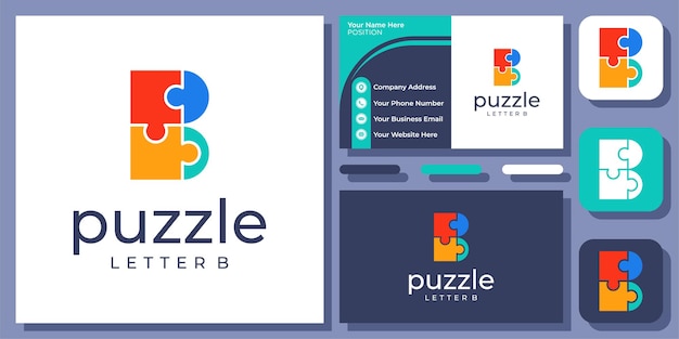 Initial Letter B Puzzle Jigsaw Solution Game Connection Modern Logo Design Business Card Template