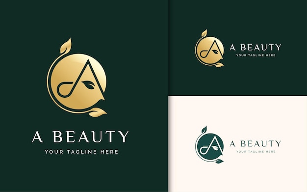 Initial letter A beauty logo template with leaf circle shape style