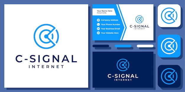 Initial Letter C Signal Internet Technology Connect Monogram Vector Logo Design with Business Card