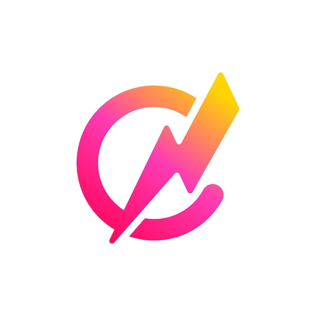 Initial letter C thunder logo gradient vibrant glossy colors