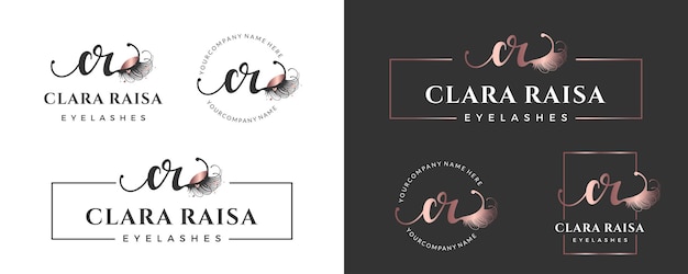 Initial letter CR C lash Eyebrow Lashes eyelash extension logo design collection for Branding