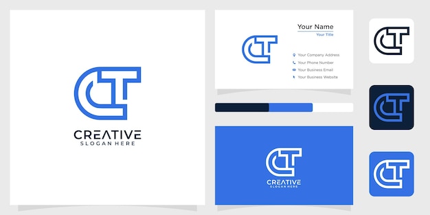 Vector initial letter ct line logo design technology simple and business card