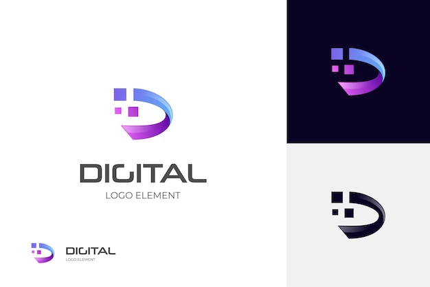 Initial letter D digital with pixels logo icon design letter ID logo element for technology identity