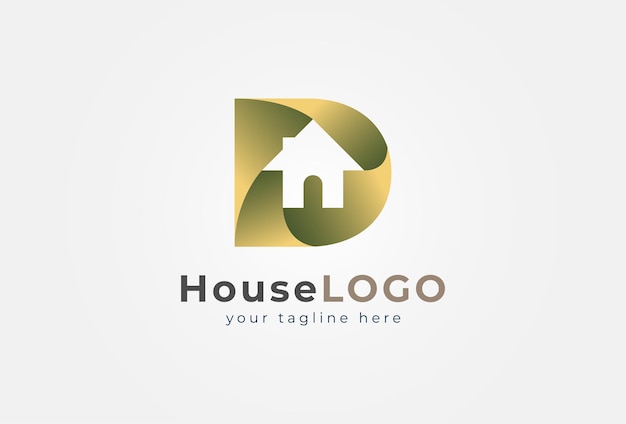 Initial Letter D House Logo modern home style with gradient colour logo design