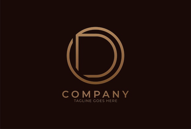 Initial letter D logo Gold colour Circle with letter D inside usable for branding and business logos