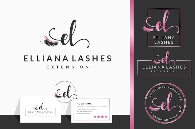 Initial letter EL E lash Eyebrow Lashes eyelash extension logo design collection for Branding