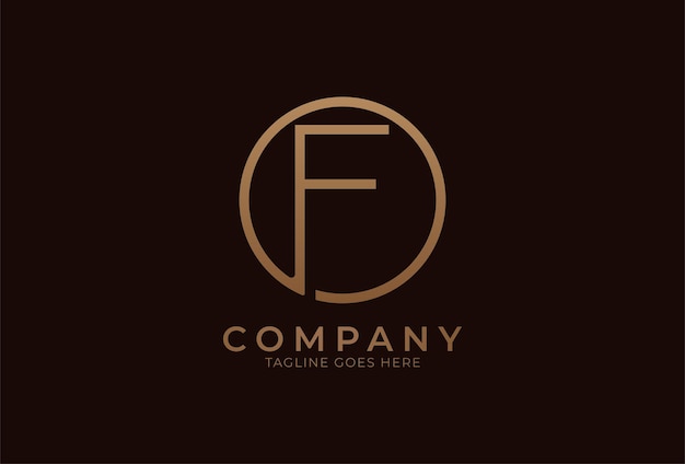 Initial letter F logo Gold colour Circle with letter F inside usable for branding and business logos