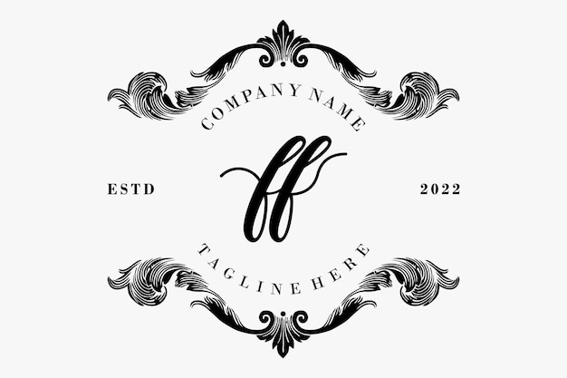 Initial Letter FF Script Latin Monogram Frame Luxury Vector Logo Design