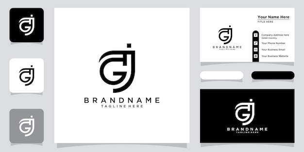 Initial Letter GJ typography logo design vector with business card design Premium Vector