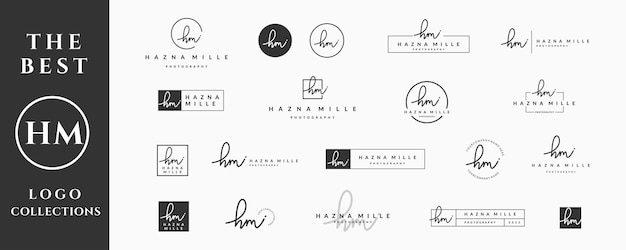 Initial letter HM H logo handwriting signature and script vector design collection