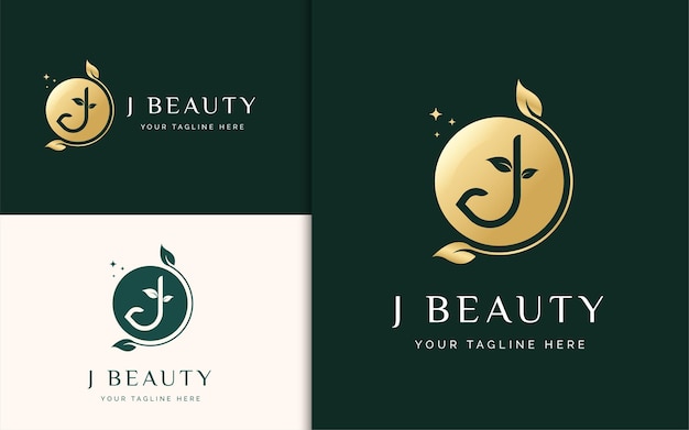 Initial letter J beauty logo template with leaf circle shape style