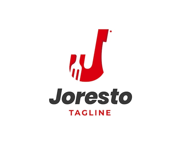 Initial letter J logo with fork and knife for restaurant logo