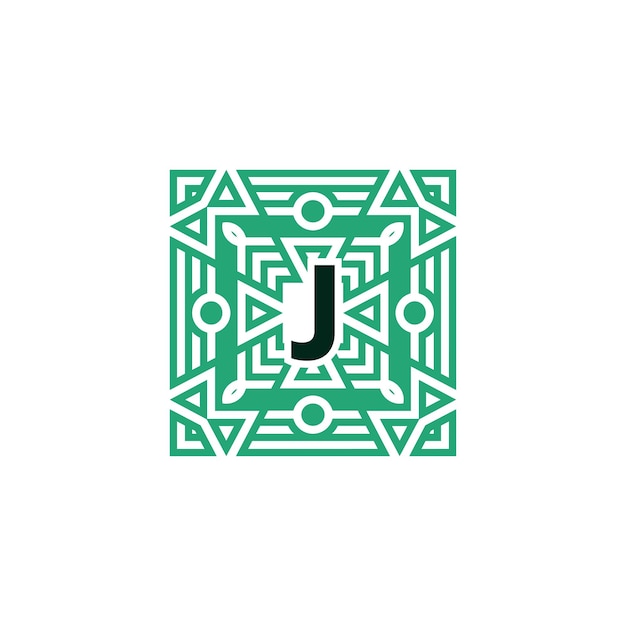 Initial letter J ornamental square patteern frame logo