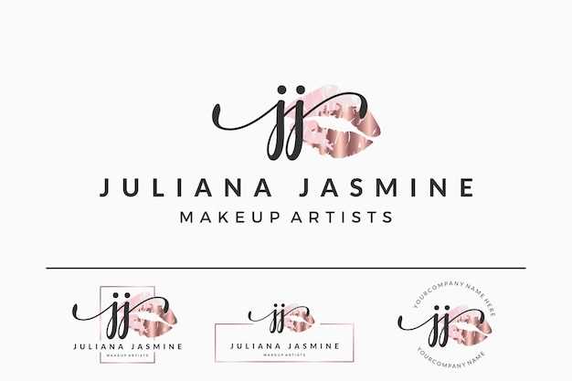 Initial letter JJ J logo for lip kiss lipstick makeup vector design collection