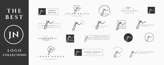 Initial letter JN J logo handwriting signature and script vector design collection