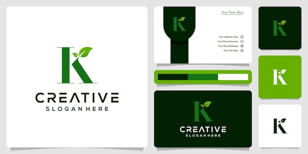 initial letter k leaf logo template and business card