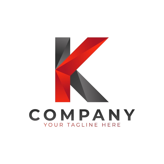 Initial Letter K Logo Design Black and Red Geometric Arrow Shape Low Poly Style Usable for Business