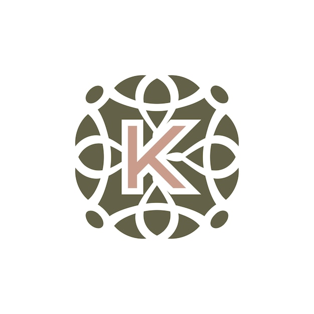 Initial letter K ornamental elegant pattern emblem frame logo