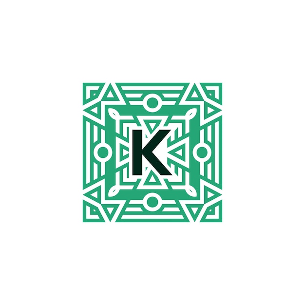 Initial letter K ornamental square patteern frame logo