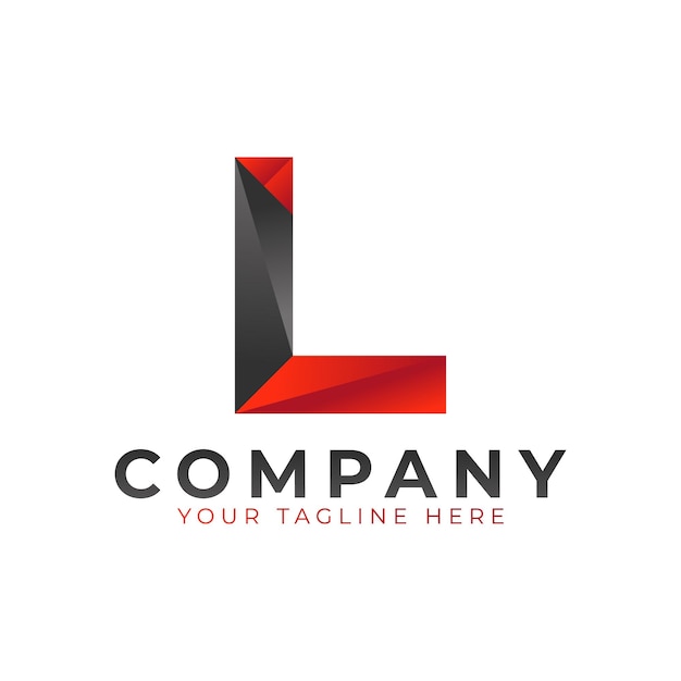 Initial Letter L Logo Design Black and Red Geometric Arrow Shape Low Poly Style Usable for Business