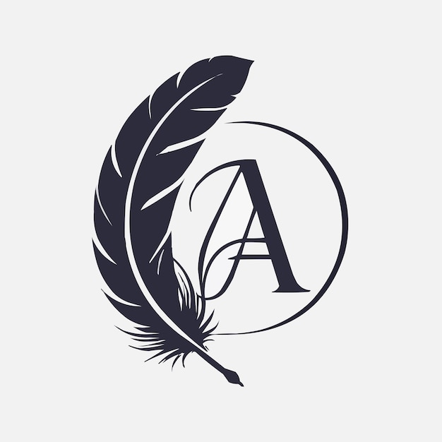 Vector initial letter a logo combined with feather pen silhouette elegant monogram vector logo design