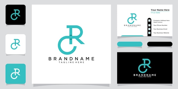 Initial letter logo CR RC template logo design vector with business card design Premium Vector