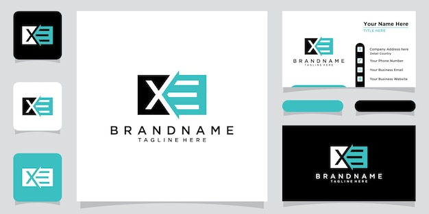 Initial letter logo template XE with business card design premium vector