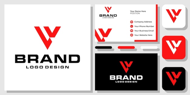 Initial Letter LV VL Triangle Red Strong Geometric Monogram Logo Design with Business Card Template