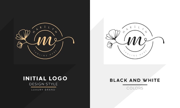 Vector initial letter m logo flower handwriting logo design vector logo for women beauty salon massage cosmetic or spa brand