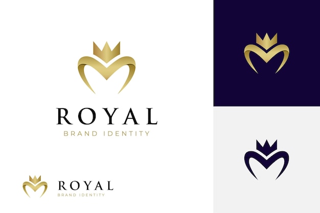 Initial letter M love crown logo for jewelry king royal brand company logo design vector template