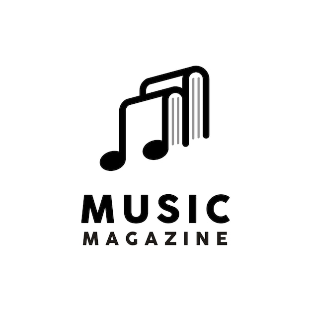 Initial Letter M with Musical Notes and Book for Music Magazine logo design