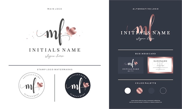 Initial letter MF M F handwriting logo design with butterfly