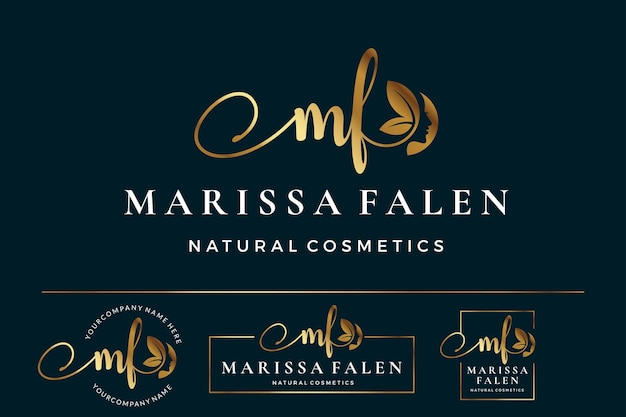 Initial letter MF M logo feminine for woman face and beauty silhouette vector design collection