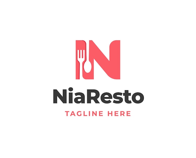 Initial letter N logo with fork and spoon icon for restaurant logo