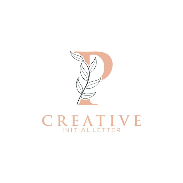 Initial Letter P and Floral Logo vector Botanical Minimalistic Letter Feminine Logo design template