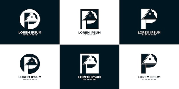 Initial letter p logo design collection template with house icon and creative concept Premium Vector