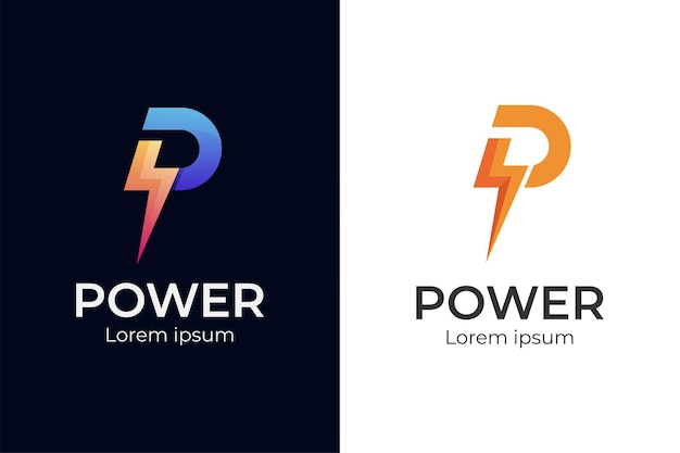 Initial letter p power electric modern logo vector symbol elements design with thunderbolt icon concept for electrical power energy logo design