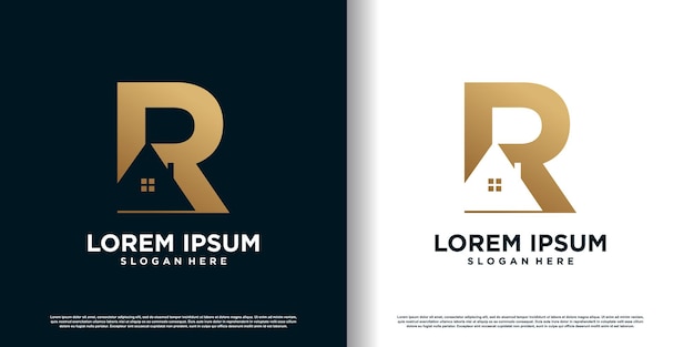 Initial letter r logo design template with house icon and creative concept Premium Vector