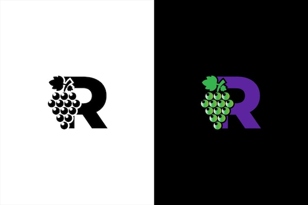 Vector initial letter r logo modern and simple letter r for the grape symbol logo design with green leaves