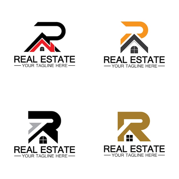 Initial letter R real estate and house logo design vector illustration