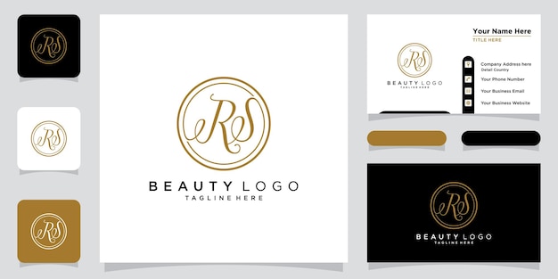 Initial letter RS beautiful handwriting logo vector template with business card design Premium Vector