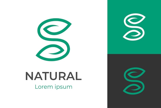 Initial letter s nature green leaf logo design line art style vector symbol icon design with leaf reuse recycle concept for eco friendly herbal logo template