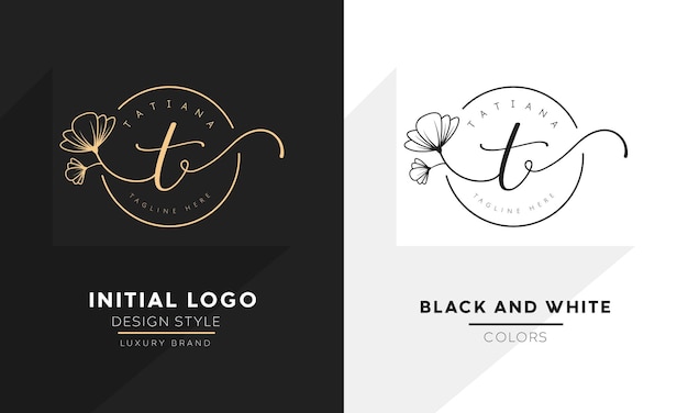 Initial letter t logo flower handwriting logo design vector logo for women beauty salon massage cosmetic or spa brand