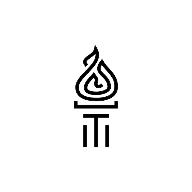 initial letter t torch with fire flame simple minimalist