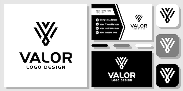 Initial Letter V Strong Geometric Elegant Modern Monogram Logo Design with Business Card Template