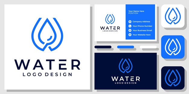 Vector initial letter w drop water mineral aqua liquid oil blue logo design with business card template