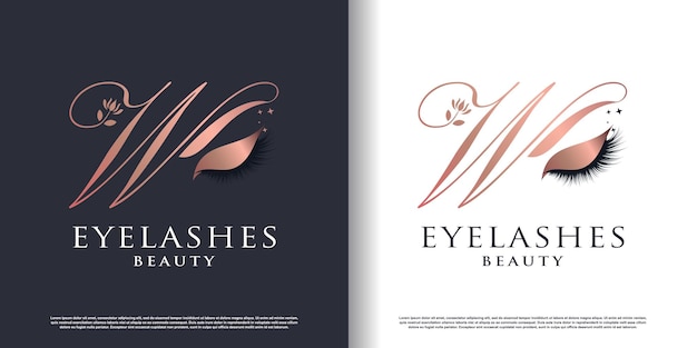 Initial letter w logo design template with eyelash icon and creative concept premium vector