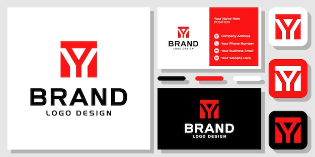 Initial Letter Y Square Box Negative Space Monogram Modern Logo Design with Business Card Template