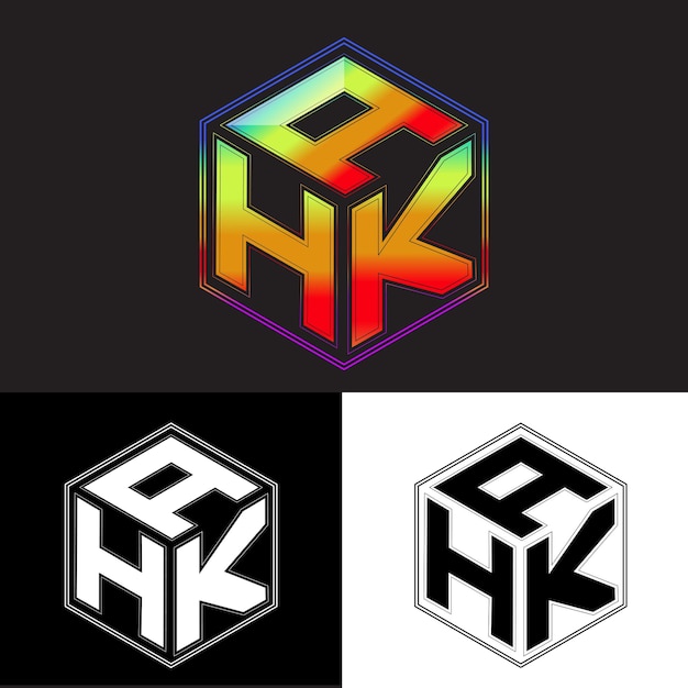 initial letters ahk polygon logo design vector image