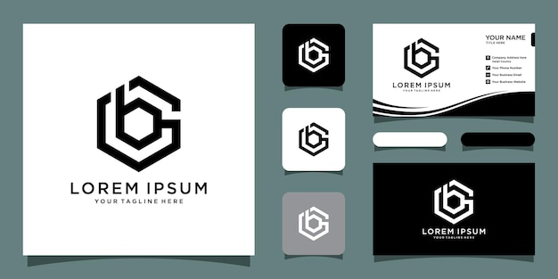 Initial letters BG hexagon logo shape with business card design Premium Vector